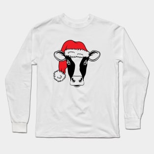 Cow Reindeer Hat Santa Christmas Lights Long Sleeve T-Shirt